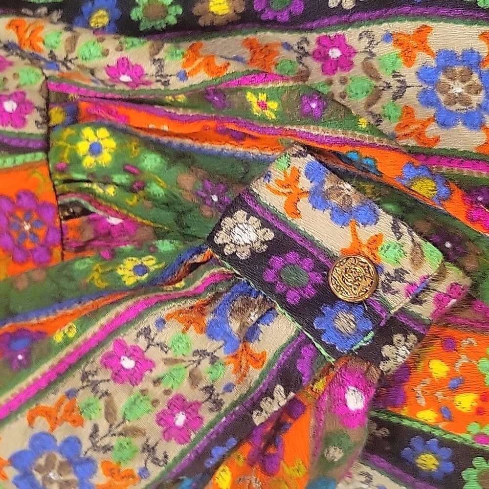 Vibtage Retro Psychedelic 60's 70's Button Down Collared Dress Flower Small XS - Picture 5 of 11